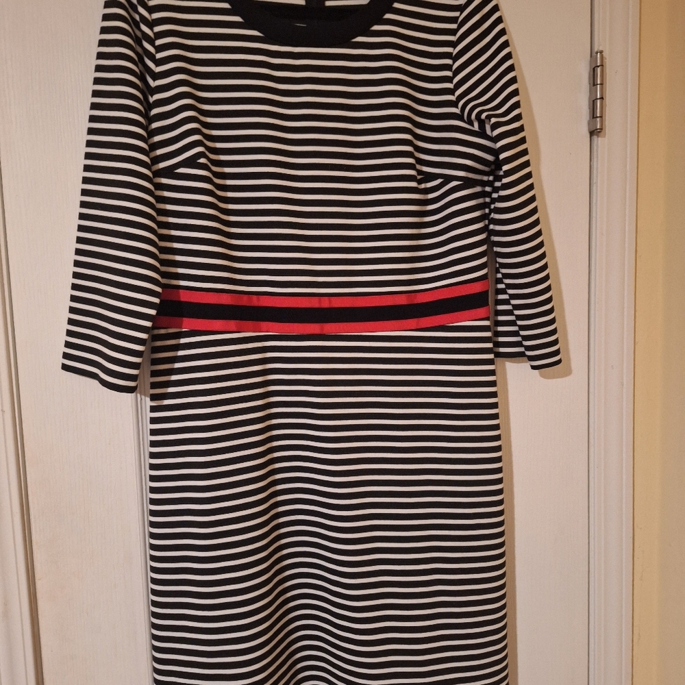 Draper James Size Large Black and White Striped Dress with Red Accent - Picture 4 of 4